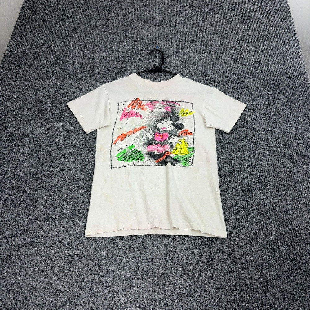 Vintage Disney Mickey Mouse T Shirt Adult S White Cotton Graphic Print 90s Style